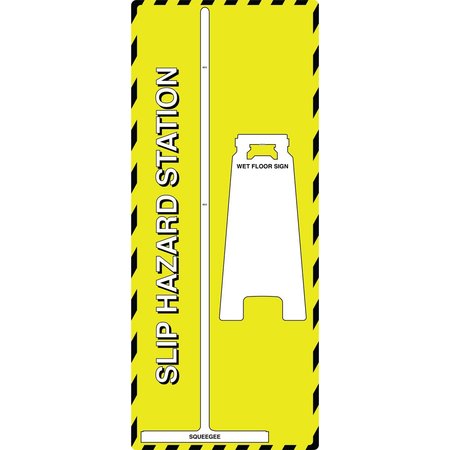 5S SUPPLIES Slip Hazard Station Shadow Board with Squeegee and Wet floor Sign Yellow Board with White Shadows SLIPHZD-YELLOW / WHITE
